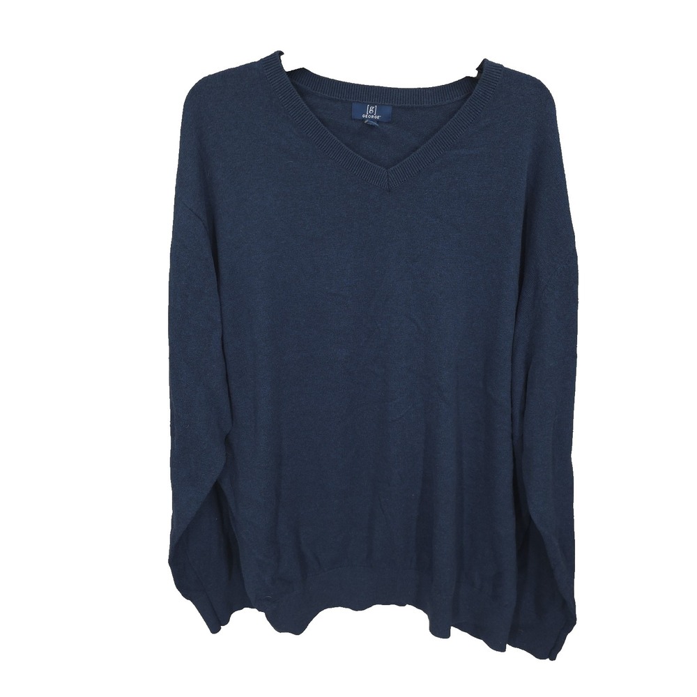George Sweater Mens 3XL Blue V Neck Pullover Casual Cozy